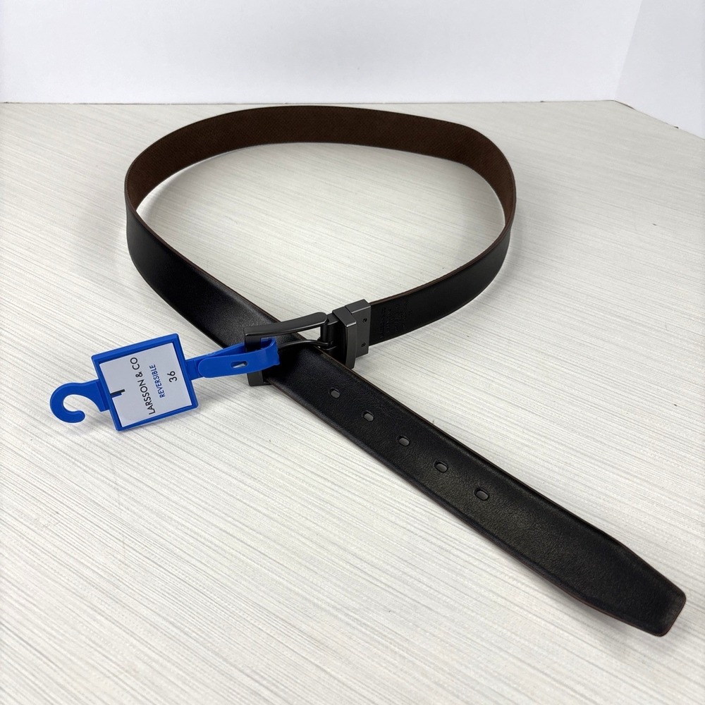 LARSSON & CO Reversible Men's Black Leather Light Brown Belt Size 36 NWT